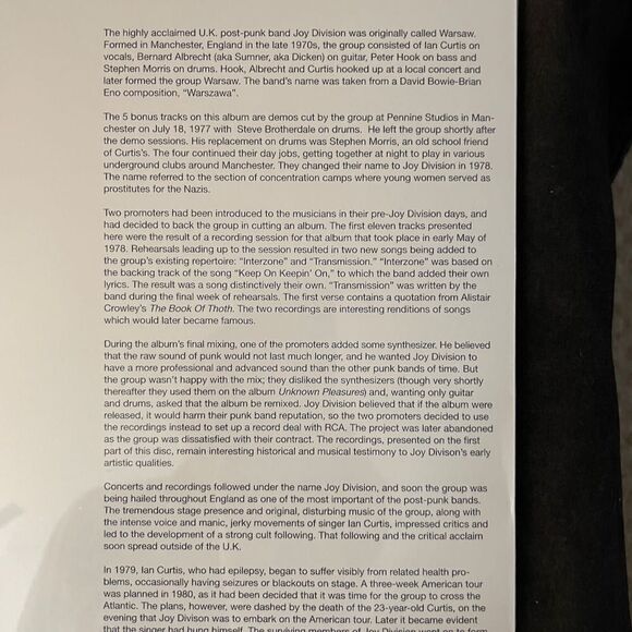 Joy Division WARSAW - Vinyl Record, Vinyl Passion 2024 Goth Indie Rock HOOKY - Picture 5 of 5